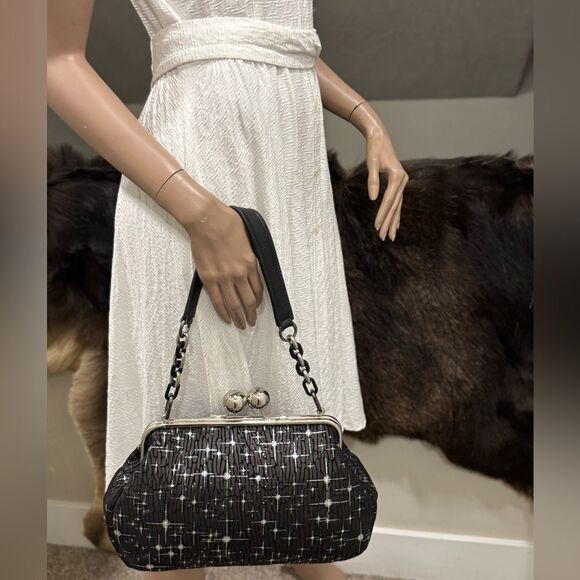 Unique Silver Stars Embossed Leather Handmade Large Balls Kisslock Handbag - Picture 7 of 17